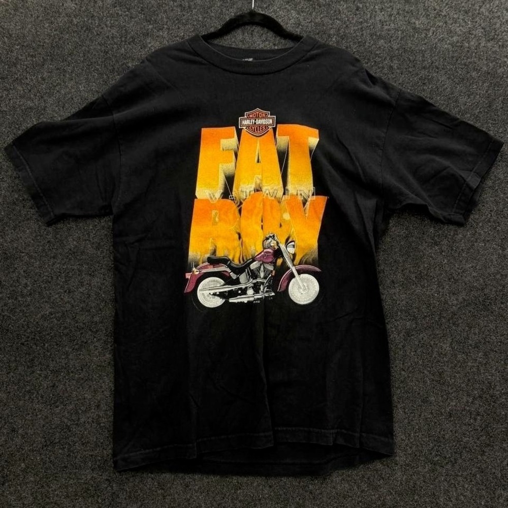Harley Davidson Fat Boy Tee Men's XL Black Motorcycle Graphic New York